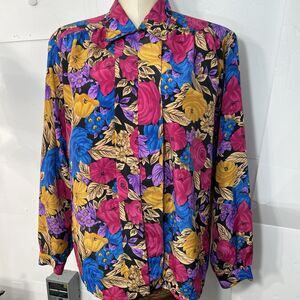 Rebecca Lynn vintage women’s 80s multicolored long sleeve blouse 14